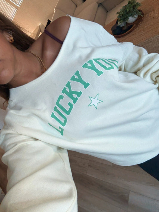 LUCKY YOU OFF SHOULDER SWEATSHIRT - Jewels Kennedy Designs