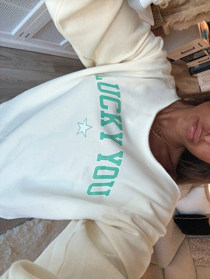 LUCKY YOU OFF SHOULDER SWEATSHIRT