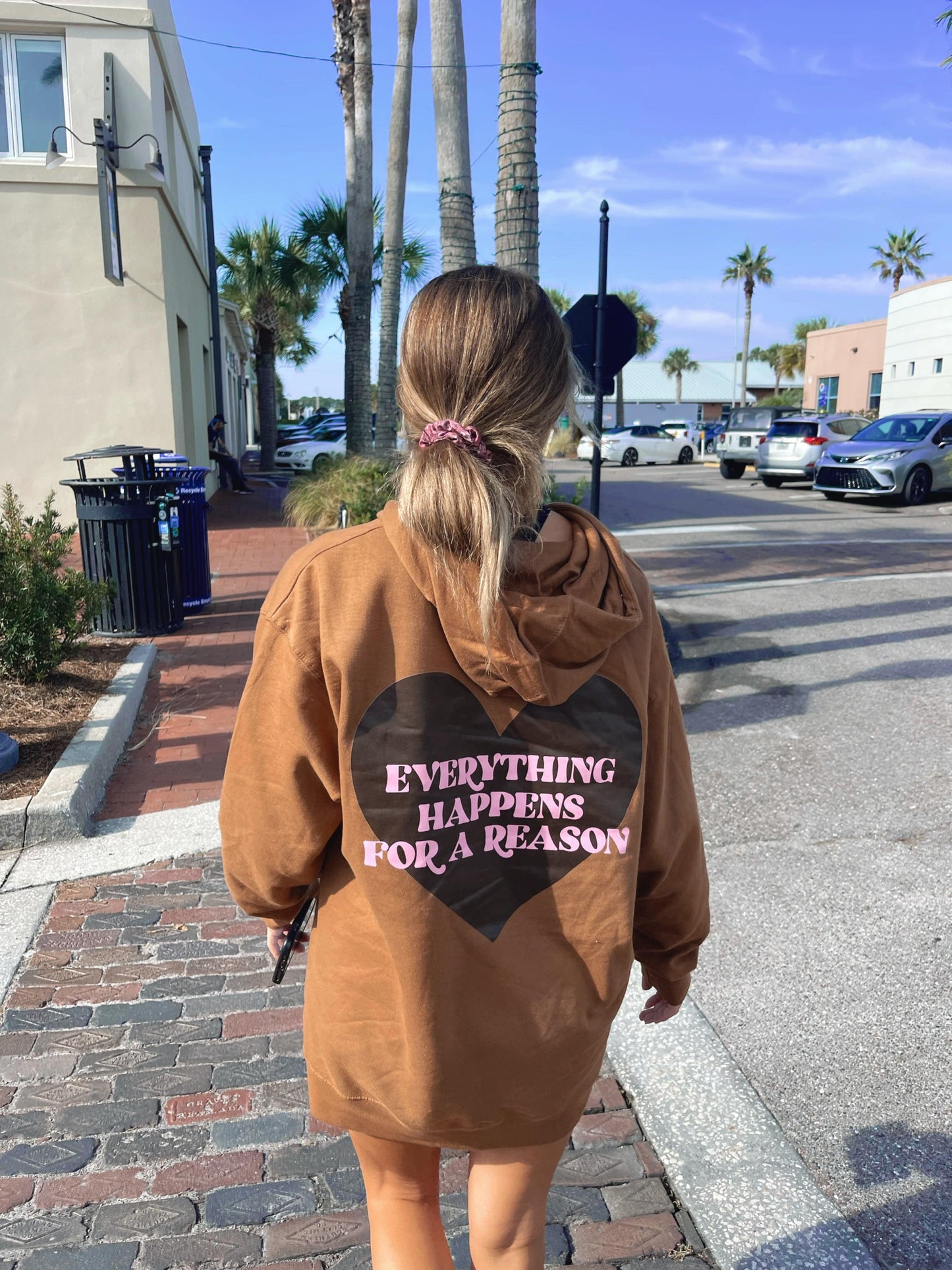 BROWN EVERYTHING HAPPENS FOR A REASON HOODIE