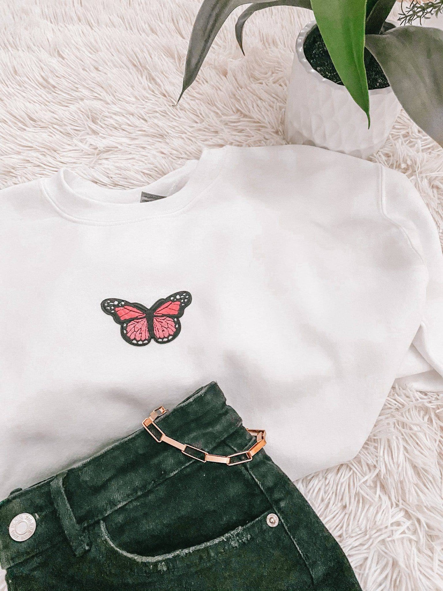 Butterfly Embroidered Patch Crewneck - JEWELS KENNEDY DESIGNS