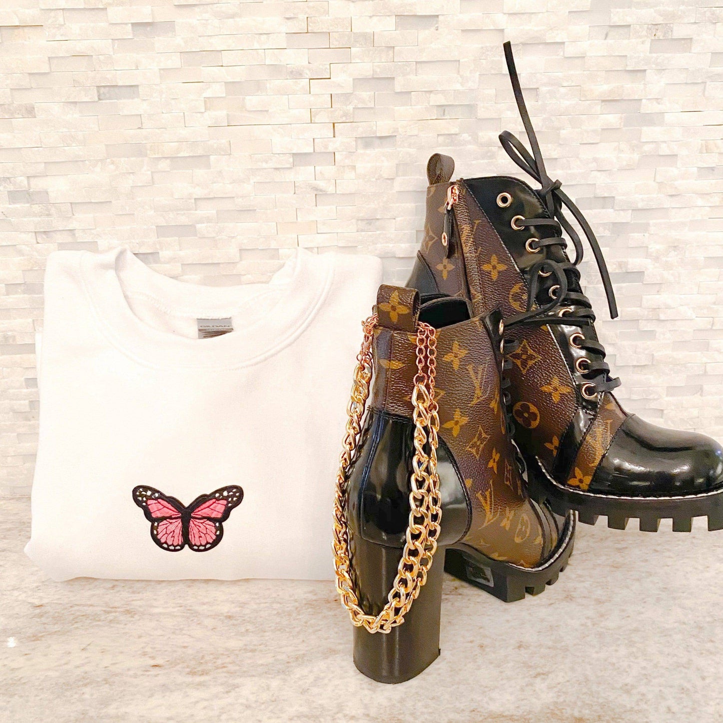 Butterfly Embroidered Patch Crewneck - JEWELS KENNEDY DESIGNS